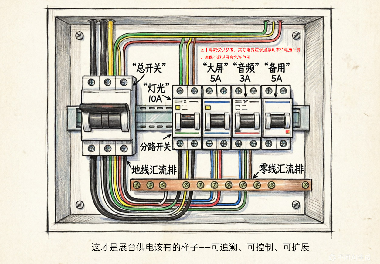 展台配电箱内部布局手绘图