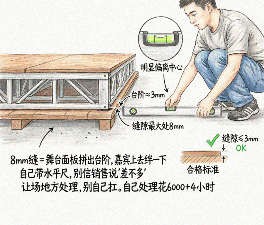 地面找平不达标导致舞台台阶示意图
