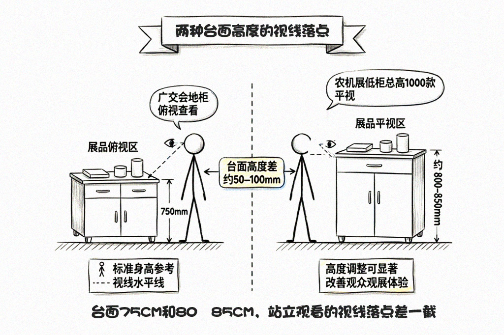 两种台面高度的视线落点