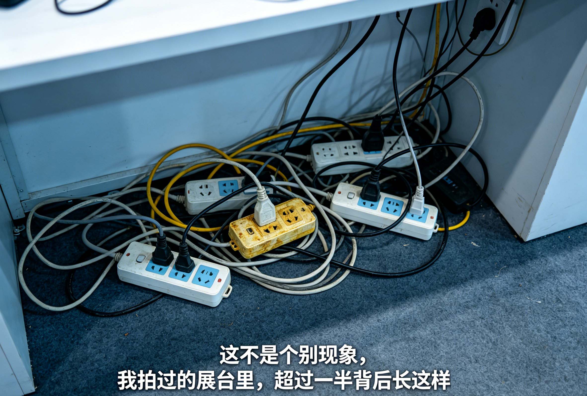 展台杂乱电线照片