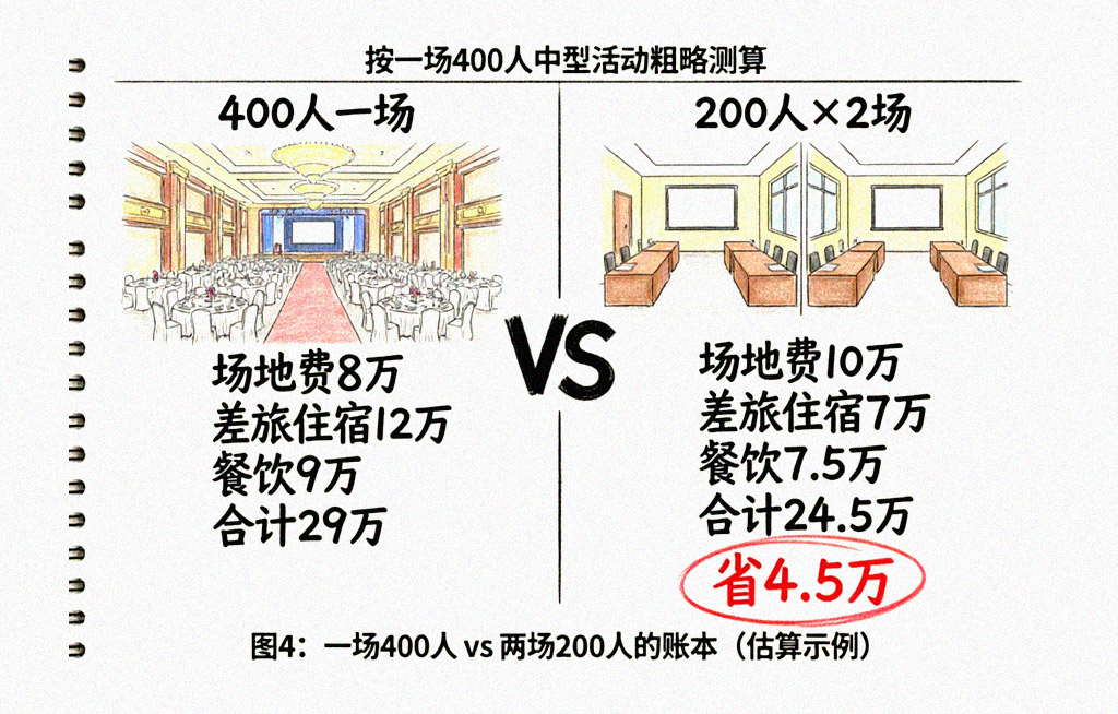 一场400人 vs 两场200人的账本