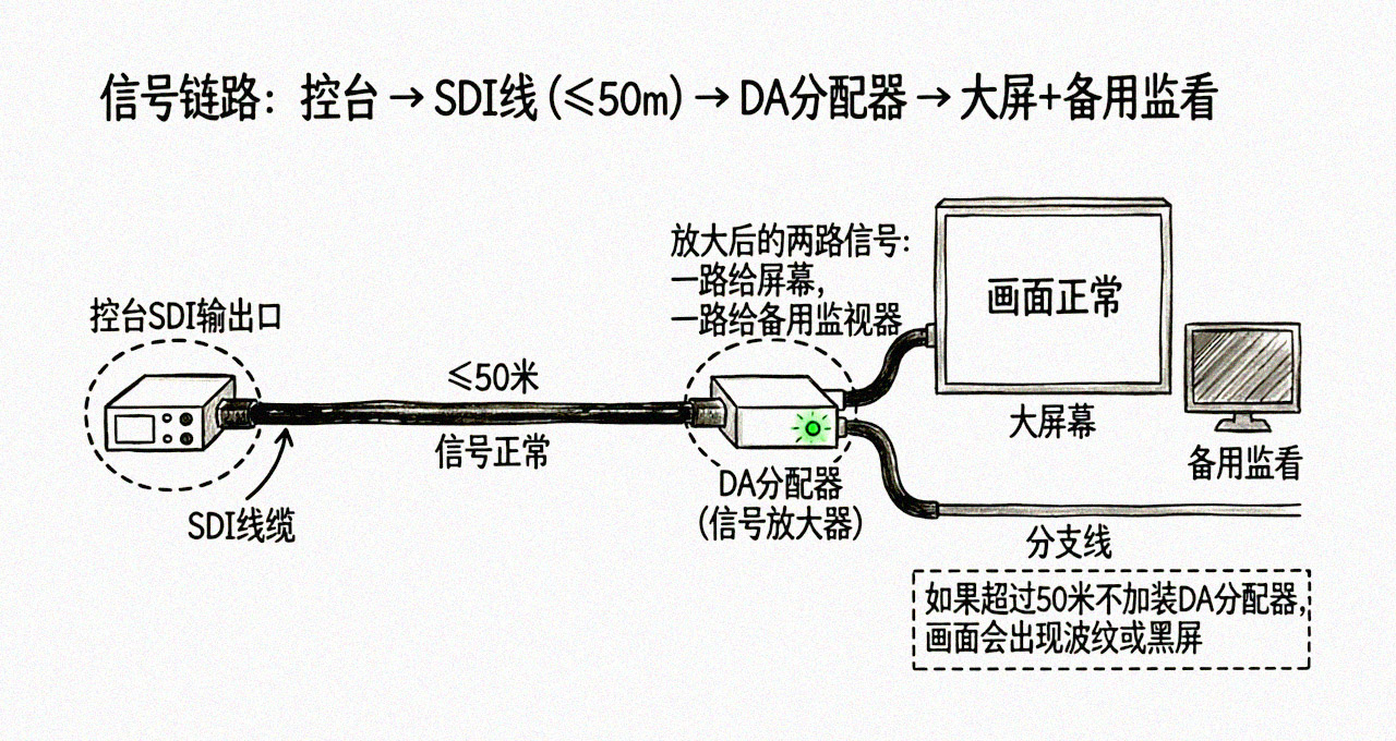 SDI信号线+DA分配器连接示意图
