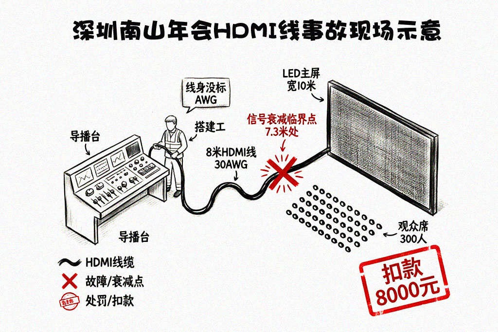 深圳南山年会HDMI线事故现场示意