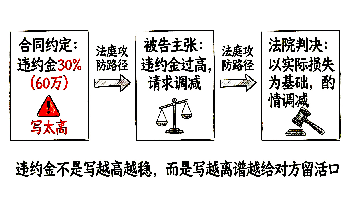 违约金“写太高反而拿不到”的法律逻辑图