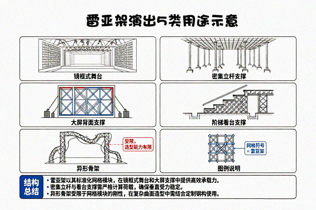 雷亚架演出5类用途示意