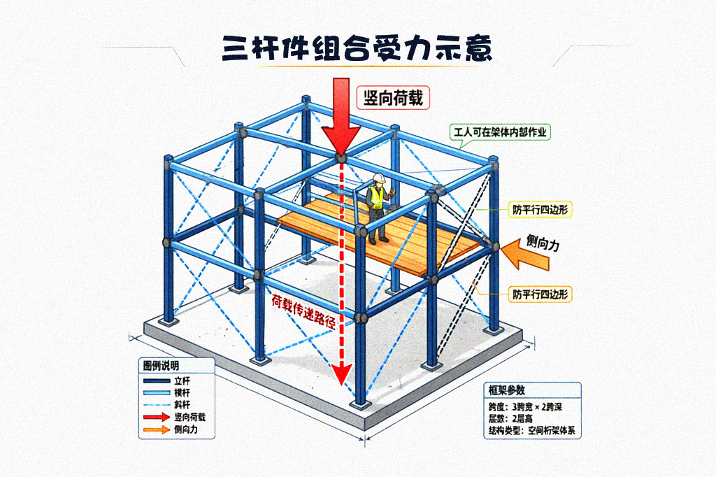 三杆件组合受力示意