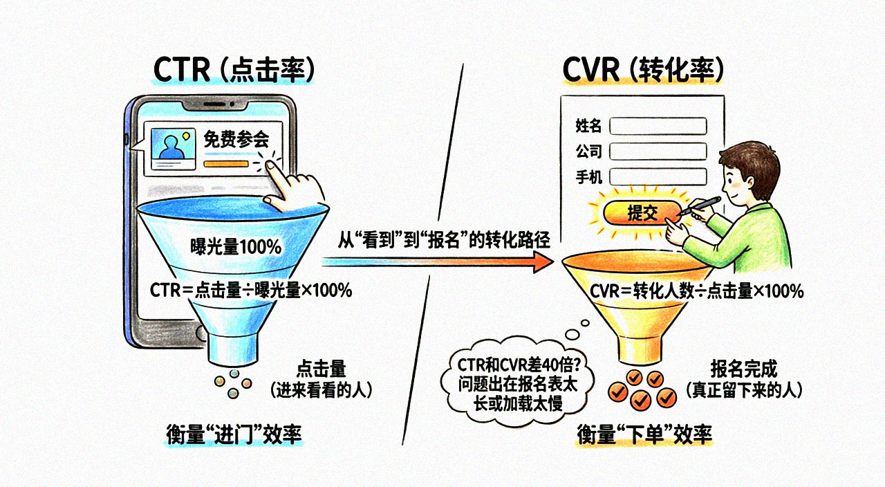 CTR vs <strong>CVR</strong> 概念对比手绘图