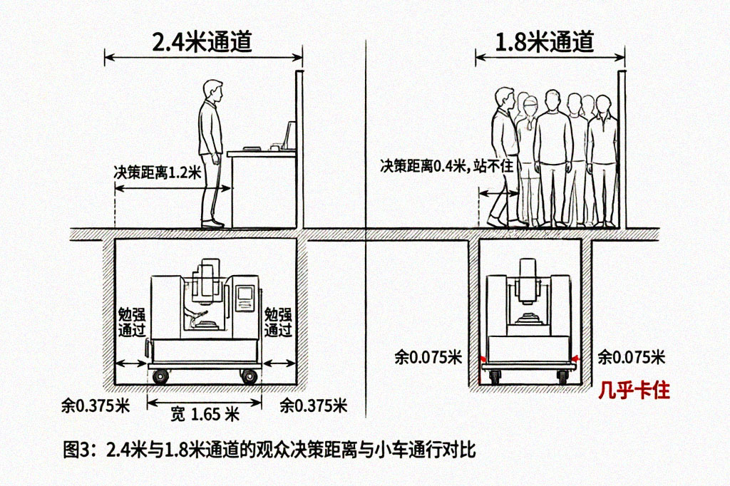 观众决策距离与小车通行门槛对比图