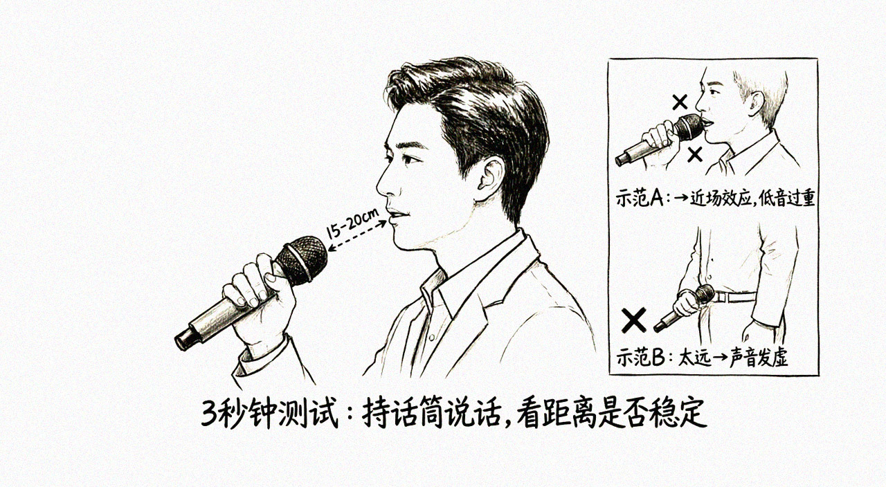 话筒距离与嘴巴位置示意图