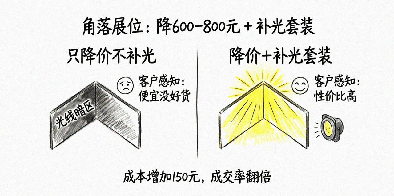 角落展位不打折是坑人,只打折不补光是白打