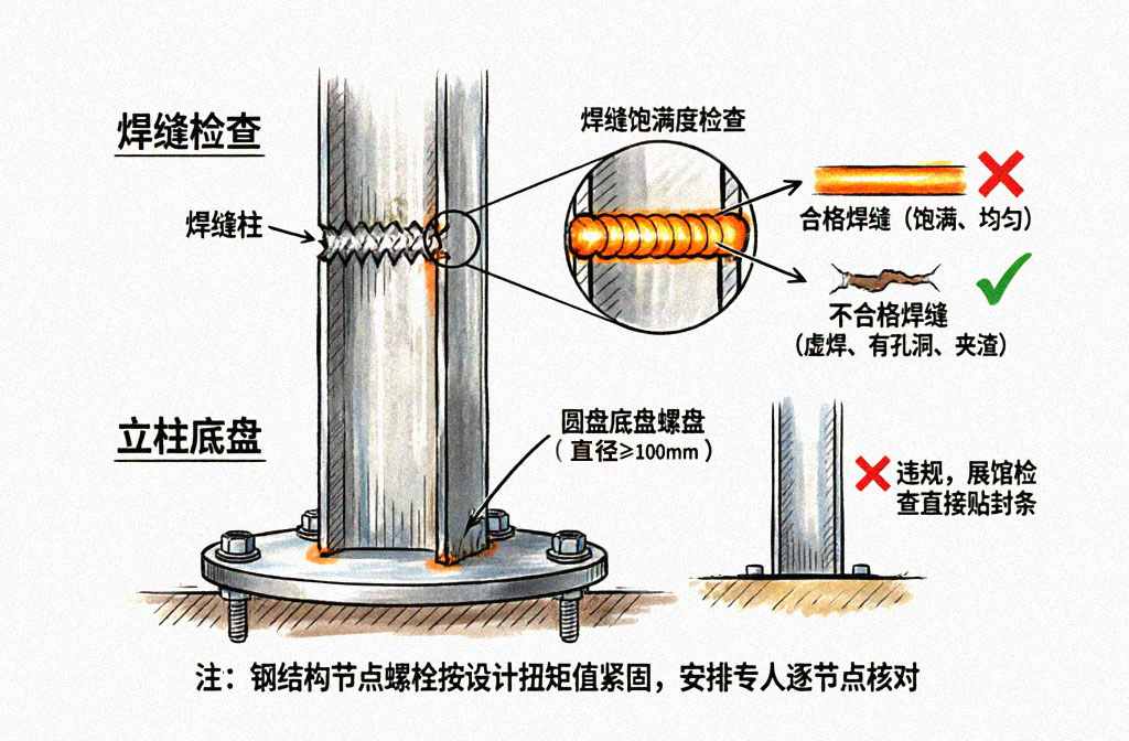 钢结构焊接与立柱底盘示意图