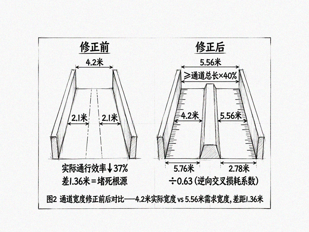 通道宽度修正前后对比图