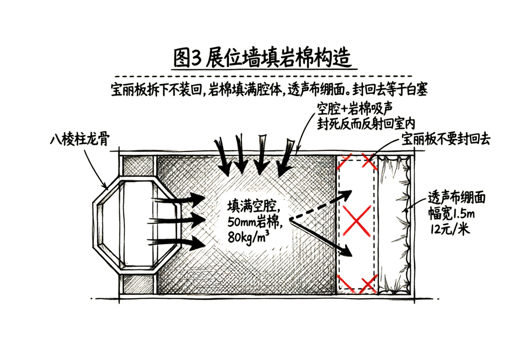 展位墙填岩棉+透声布构造剖面图