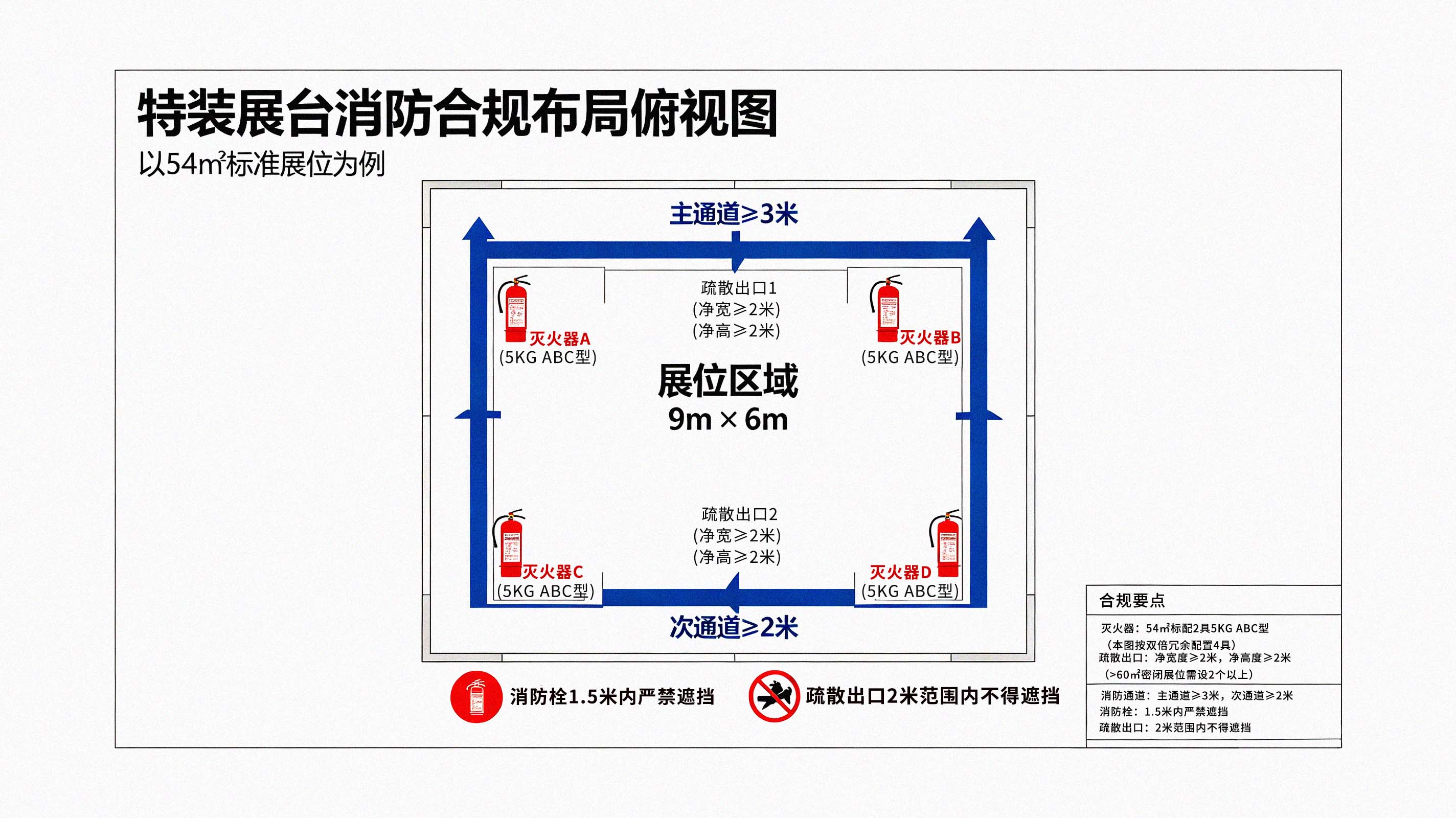 <strong>特装展台</strong>消防合规布局示意