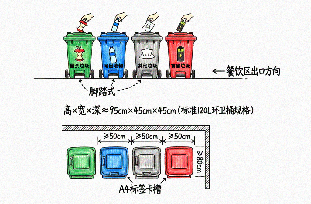 四色垃圾分类桶示意图