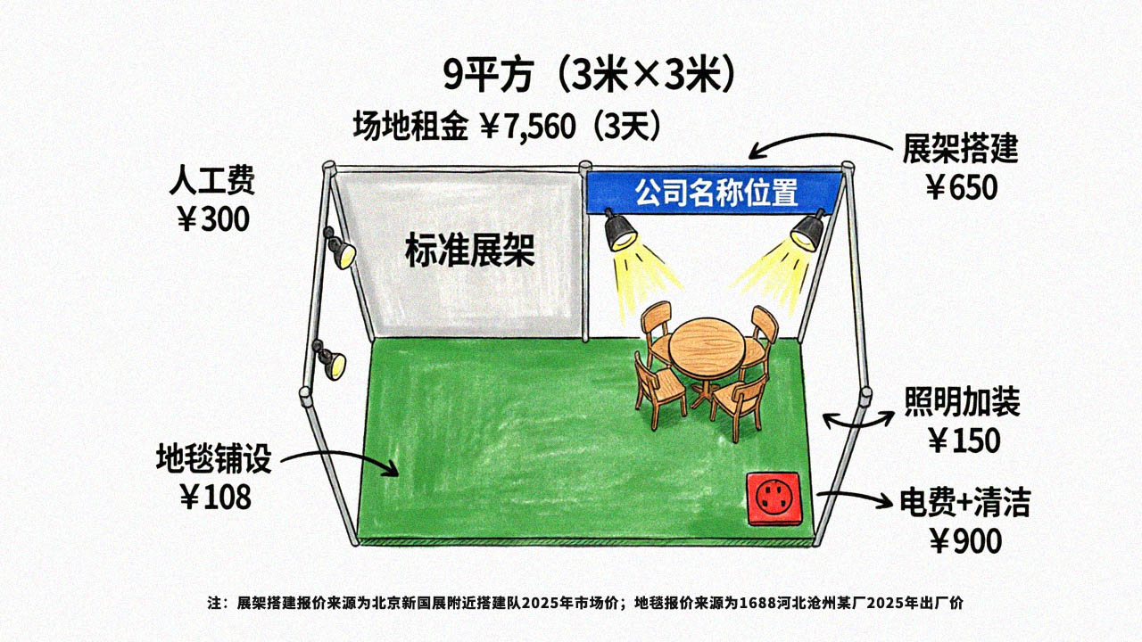 标准展位(9㎡)成本构成拆解图