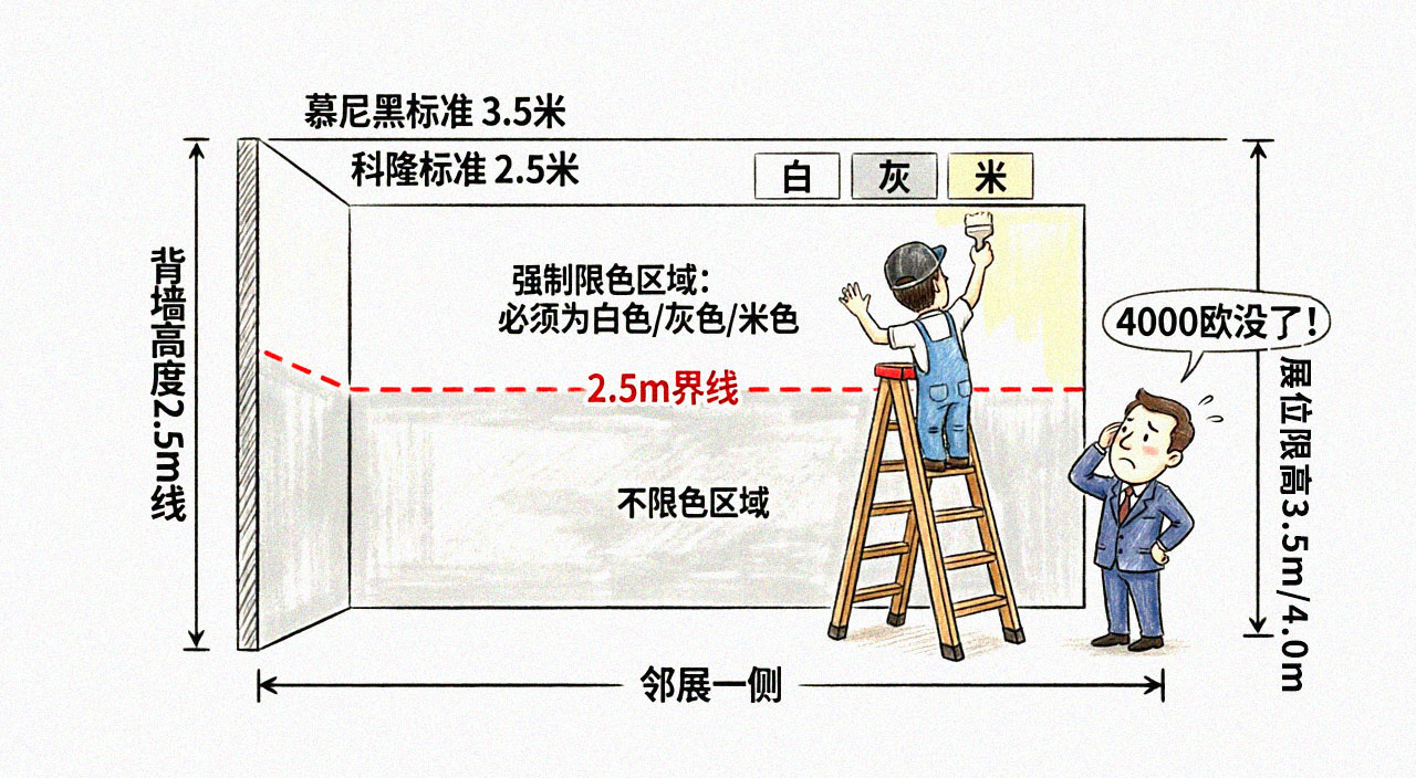 标准海外展位限高与背墙规则示意