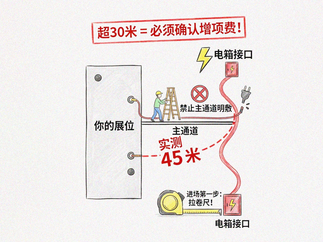展位与电箱距离警戒示意图
