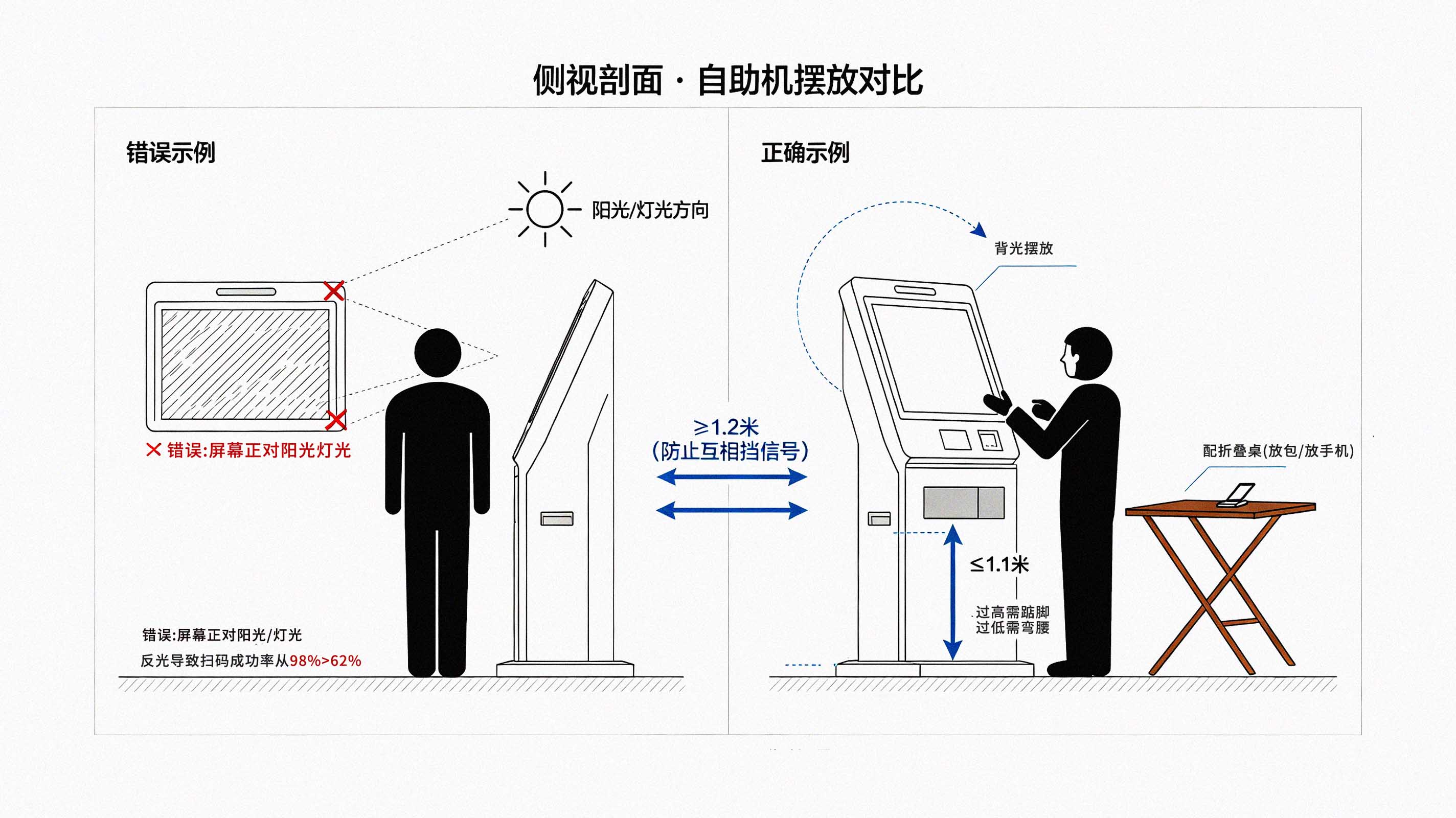 自助机摆放三原则侧视剖面图