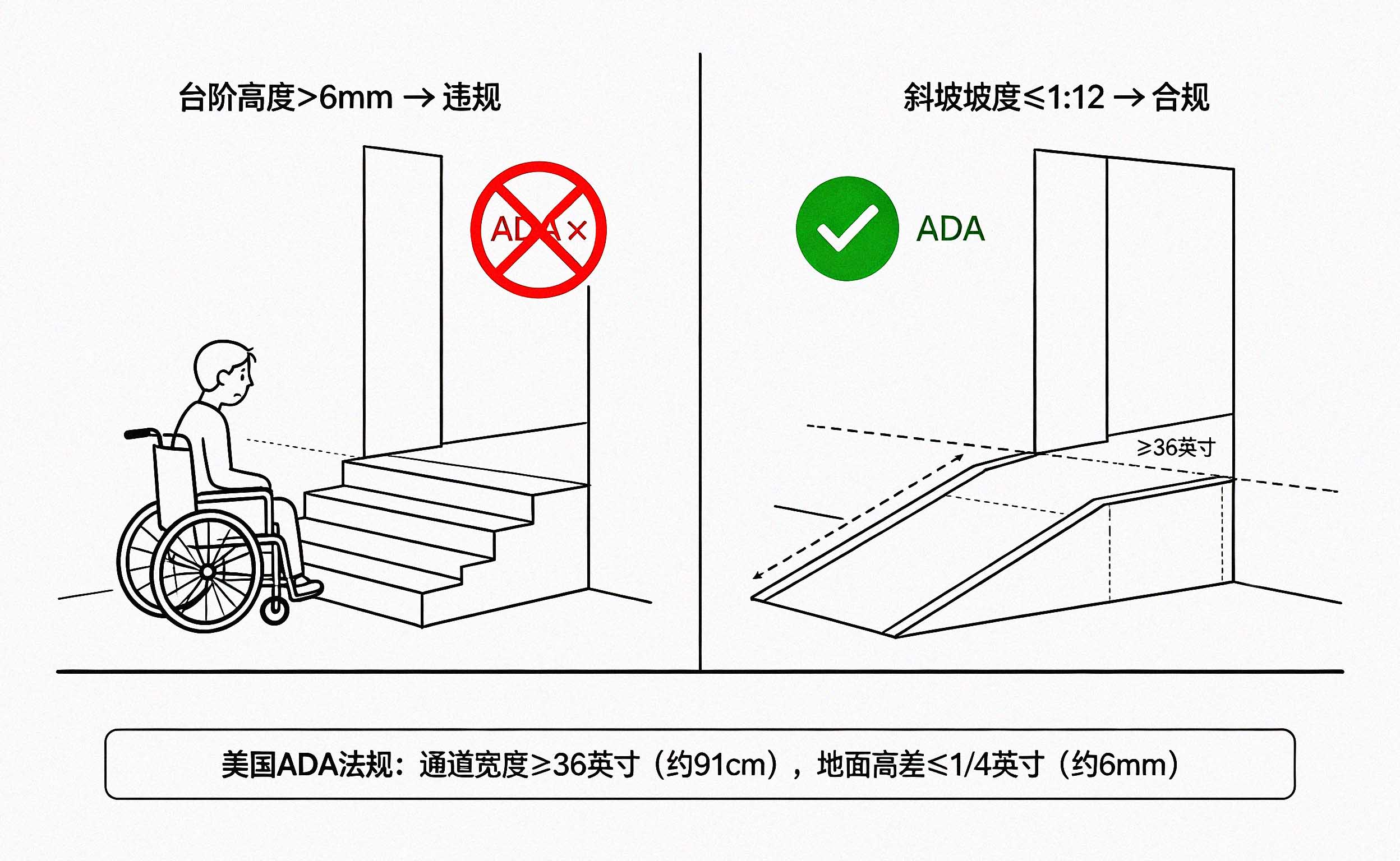 “美国ADA台阶入口违规”对比图