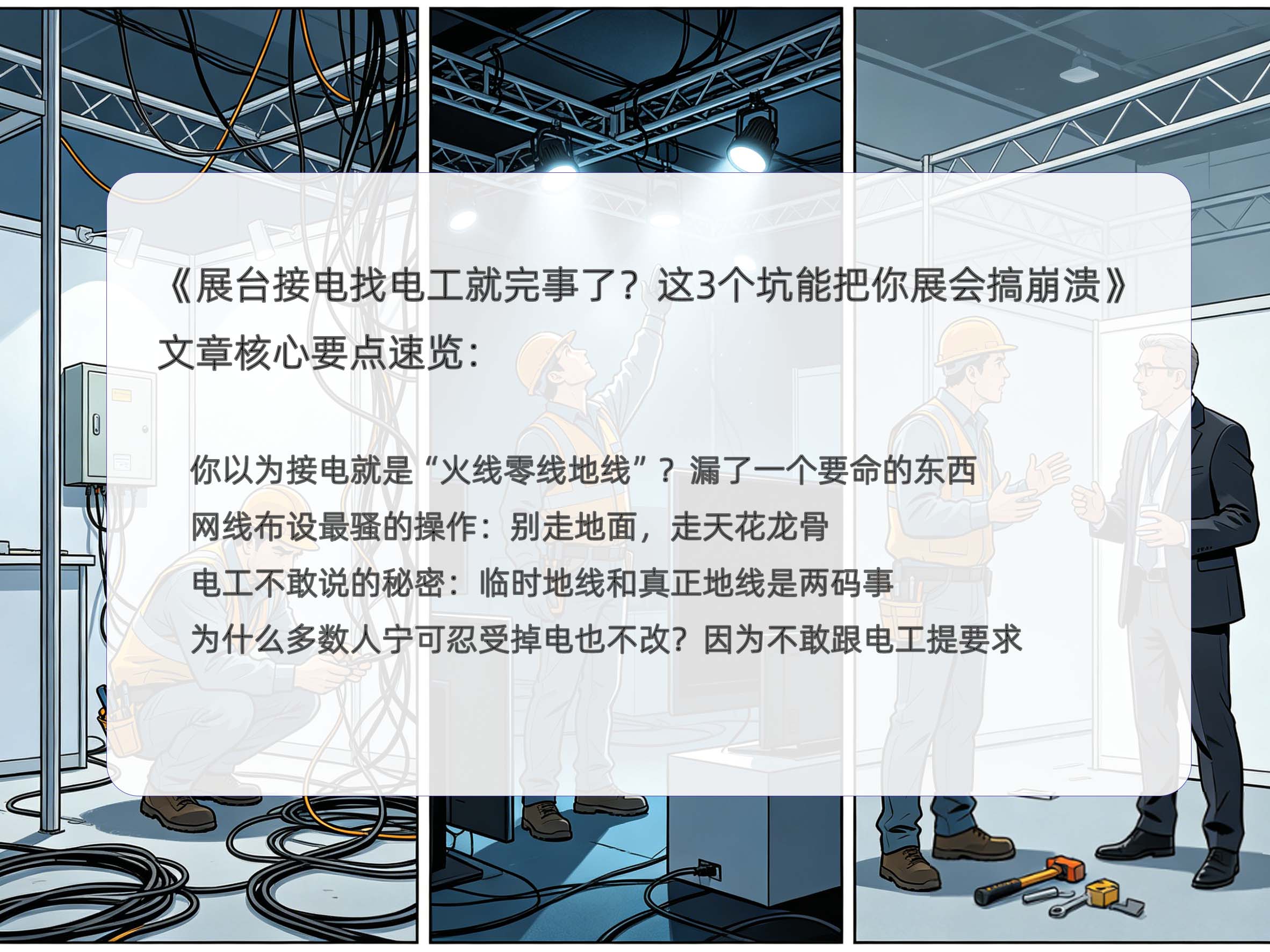 展台接电找电工就完事了?想法还是太年轻,这3个坑能把你展会搞崩溃内容核心要点