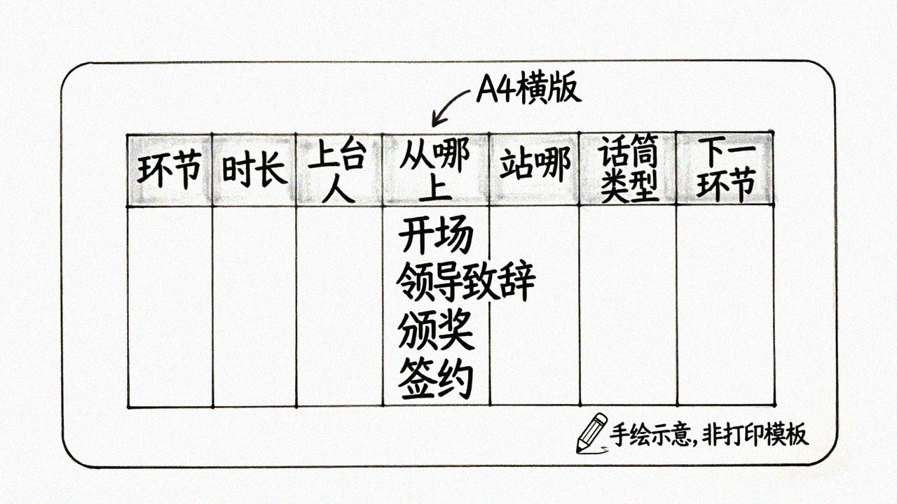 <strong>流程拆解表</strong>A4横版七列布局示意