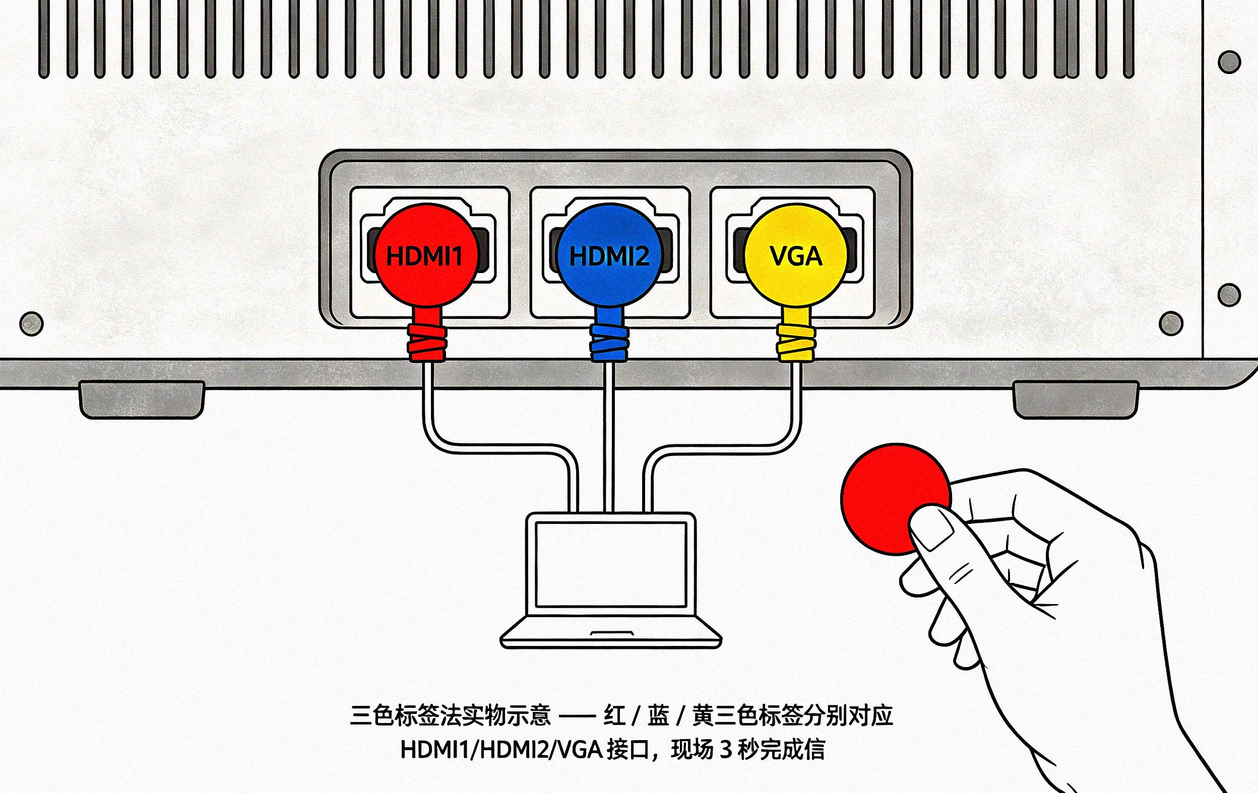 三色标签法——信号源接口标注示意