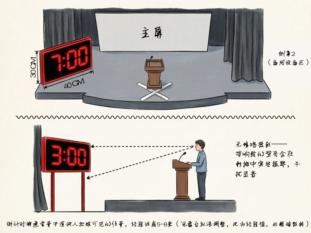 侧幕“红灯倒计时牌”与舞台空间关系图